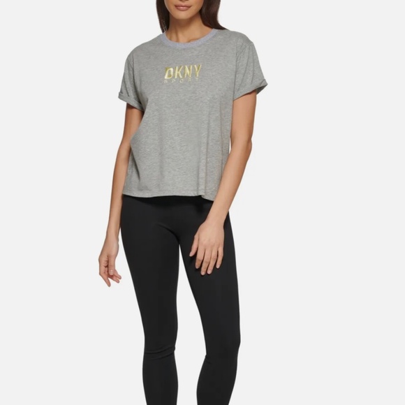 DKNY Sport Womens Cotton Embroidered Logo Tee Gray Size L - Picture 1 of 4